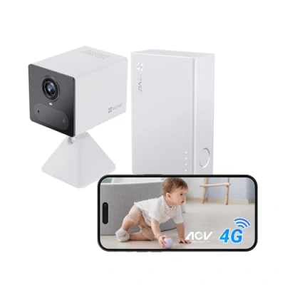 Image de EZVIZ 2K 4G Caméra intérieure sans Fil +Batterie Externe, Mode AOV, Détection de Personne, Carte SD jusqu&#039;à 512 Go (non incluse), Vidéo Time lapse, Audio Bidirectionnel, design compacte, CB2 Kit Blanc