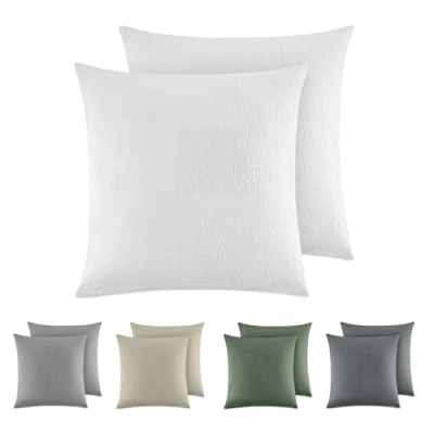 Image de Dreamzie Taie Oreiller 80x80 Coton (Lot de 2) Taies d&#039;Oreillers 100% Lavé Aspect Lin, Housse Coussin avec Fermeture Eclair, Blanc, Certifié Oeko Tex