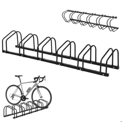 Image de HOMCOM Râtelier 6 vélos range support rangement vélo à pneu 65 mm dim. 179L x 33l 27H cm acier noir