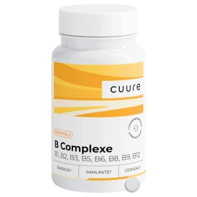 Image de Vitamine B Complexe CUURE Formes Hautement Assimilable B1, B2, B3, B5, B6, B7, B8 / Biotine, B9 Acide Folique &amp; B12 180 Jours Vegan Fabriqué en France