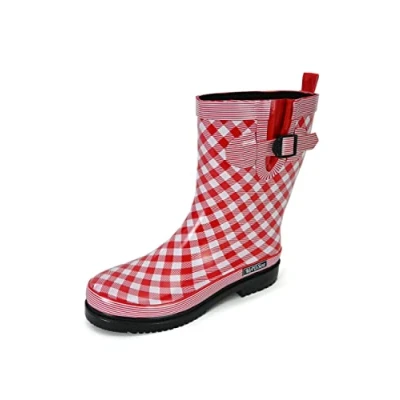 Image de MADSea Bottes en caoutchouc Ocean Checkered demi tige à carreaux pour femme, rouge, 42 EU