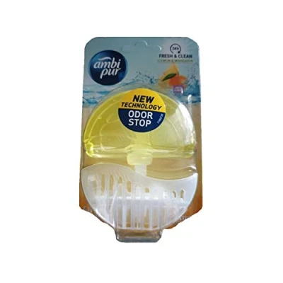 Image de Ambi Pur Lot de 12 désodorisants pour WC avec support et recharge 55 ml Citron mandarine