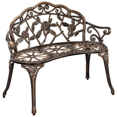 Image de [casa.pro]®] Banc de Jardin Chaise Fonte Résistant aux Intempéries Bronze 100x54x80cm