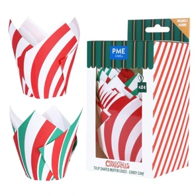 Image de PME Noël Caissettes à Muffins en forme de Tulipe Canne Sucre (24 pièces)