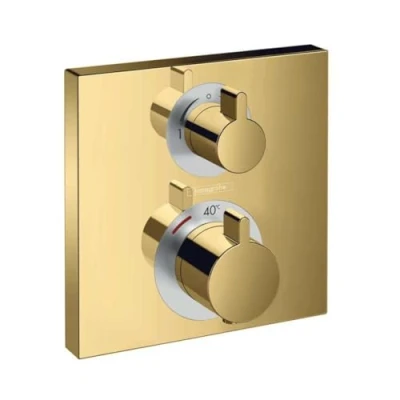 Image de hansgrohe Ecostat Square Set de finition pour mitigeur thermostatique encastré avec robinet d&#039;arrêt et inverseur, aspect doré poli, 15714990