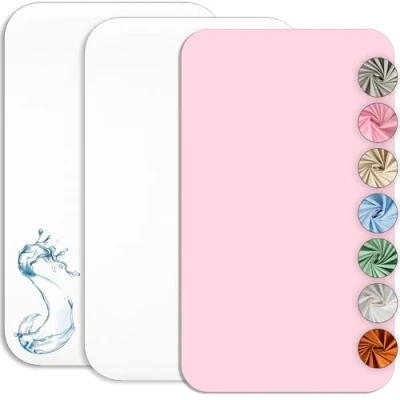 Image de Drap Housse Cododo 50x83cm (Lot de 2) + 1 Alèse Imperméable Protège Matelas Set 2+1 Draps et Oeko TEX (Blanc/Rose, 50 x 83 cm)
