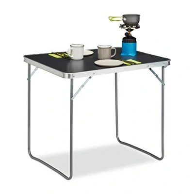Image de relaxdays Table de Camping, Pliable, en Aluminium et MDF, légère HlP 70 x 80 60 cm, argenté, 1 élément