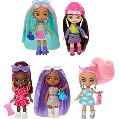 Image de Barbie Coffret Poupées Mannequins avec 5 Mini Extra Au Style Unique, Taille 8,3 Cm Chacune, Socle Et Accessoires, Jouet Enfant, A Partir De 3 Ans, HPN09