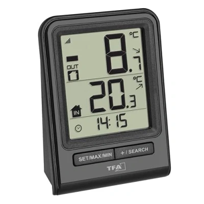 Image de TFA Dostmann Thermomètre sans fil PRISMA, 30.3063.01, mesure la température extérieure/ intérieure, affiche les valeurs maxi et minim, noir
