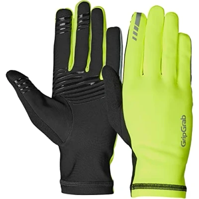 Image de Gants Entre Saisons GripGrab Insulator 2 Hi Vis de Vélo Fins Printemps Automne à Longs Doigts, Jaune fluo, Taille XL