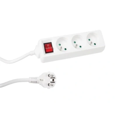 Image de Perel Bloc multiprise avec Interrupteur, 3 Prises Terre française (Type E), 1.5 m, 3G1.5, Usage intérieur, Blanc