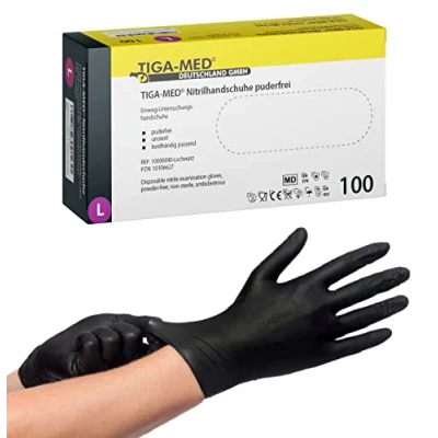 Image de Lot de 100 gants jetables à usage unique en nitrile non poudrés sans latex taille L (Noir)