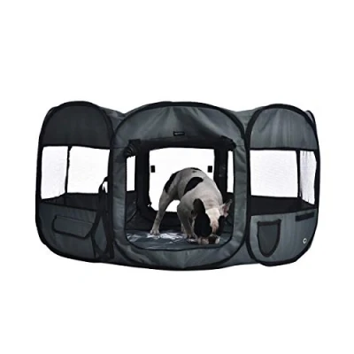 Image de Amazon Basics Octogonal Parc portatif souple pour animaux domestiques, 114 cm, Gris