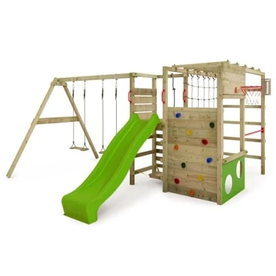 Image de FATMOOSE Aire de Jeux ActionArena Air XXL portique en Bois avec balançoire et Toboggan Vert Pomme, Tour d&#039;escalade pour Enfants bac à Sable, échelle Accessoires Jeu Le Jardin.