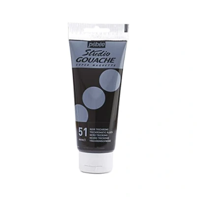 Image de Pébéo Peinture Gouache 100ml Tube de Qualité Fine Idéal Travaux Étude 1 100 ml Noir Trichrome