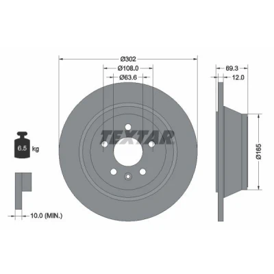 Image de TEXTAR PRO 92168403 Disque de frein 302 12 05/06 108 plein revêtu sans boulon fix roue, moyeu roue VOLVO: XC70 II Break, S80 II, V70 3