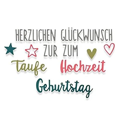 Image de Sizzix 662113 Thinlits Die Set de 8 pièces dessin Herzlichen Glückwunsch Métal Multicolore 17,9 x 9,3 0,2 cm
