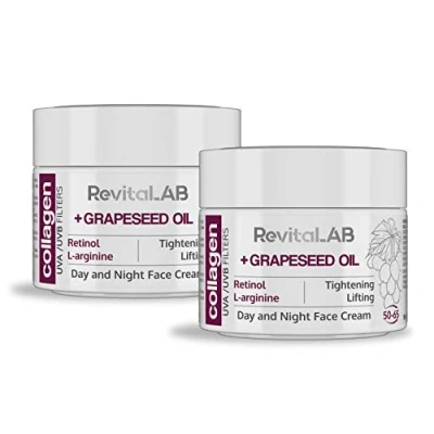 Image de RevitaLAB Crème de jour et nuit au collagène hydratante anti âge, enrichie en acide hyaluronique, L arginine, rétinol filtre à rayons UVA/UVB, pour personnes 50 65 ans, ml (lot)
