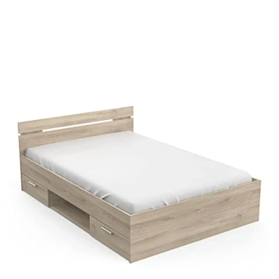 Image de Demeyere Lit Double pour Adulte Michigan 140 X 200 cm 2 Tiroirs / 1 Niche Style Industriel Fabriqué en France Modulable &amp; Fonctionnel