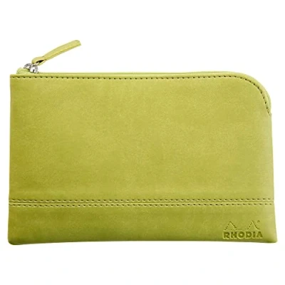 Image de RHODIA 116531C Pochette Zippée en Simili Cuir Anis Taille S (11 x 17 cm) Coutures Véritables Intérieur Tissu Orange Rangement Documents, Petites Fournitures