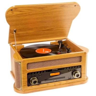 Image de Fenton Memphis Platine Vinyle Bluetooth avec Radio Dab/FM Bois Clair, Lecteur MP3/CD/Cassette, Numérisation des Vinyles, Idéal pour Décorer Votre Salon et Écouter Vos Musiques