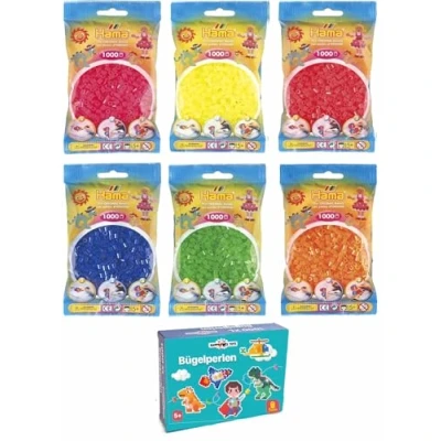 Image de Hama Happy Price Toys Midi Perles à repasser (Kon 5) convulut 6 couleurs fluo (jaune fluo, rouge fuchsia bleu vert orange fluo), instructions de repassage avec 3 modèles