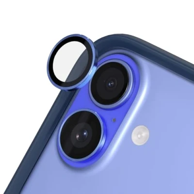 Image de RhinoShield protection d&#039;objectif en verre trempé 9H compatible avec [iPhone 16/16 Plus] Résistance aux chocs et rayures, haute clarté, anti éclats, techn buée Bleu