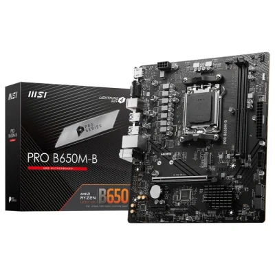 Image de MSI Pro B650M B Carte mère, Micro ATX, pour processeurs AMD Ryzen 9000, 8000 &amp; 7000, AM5 DDR5 Memory Boost 6800+MHz/OC, 1 x PCIe 4.0 x16, M.2 Gen4, 2.5G LAN