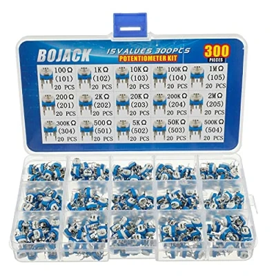 Image de BOJACK 15 Valeurs 300 Pièce 100 Ohm 2M Résistance Variable classification Kit Potentiomètre de 6 mm emballé dans une boîte en plastique transparente