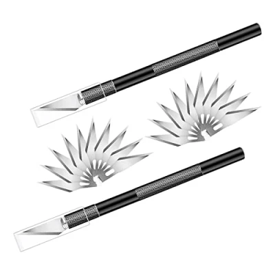 Image de Cutter de Précision, 2 Scalpel avec 20 Lames Rechange, Couteau Loisirs, Ensemble Couteaux Artisanaux pour Sculpture, Arts Bricolage (Noir)