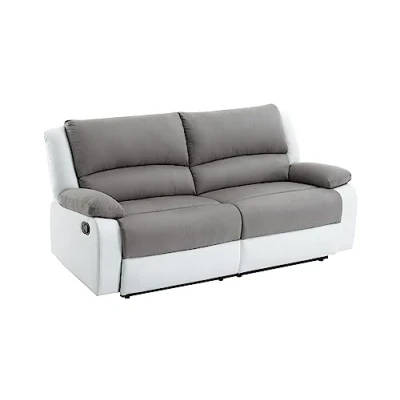 Image de LOUNGITUDE DETENTE Canapé de Relaxation Manuel 3 Places en Simili/Microfibre Blanc/Gris L193cm
