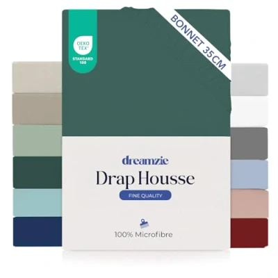 Image de Dreamzie Drap Housse 180 x 200 Bonnet 35 cm pour Matelas Épais 100% Microfibre Vert Pétrole, Certifié sans Produits Chimiques (Oeko TEX), avec Élastique Complet