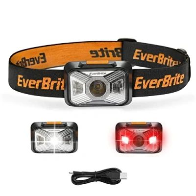 Image de EverBrite Lampe Frontale Rechargeable par USB avec Lumière Blanche et Rouge, 4 Modes d&#039;Eclairage Réglable 200 LM, Torche pour Pêche, Camping, Lecture, Randonnée