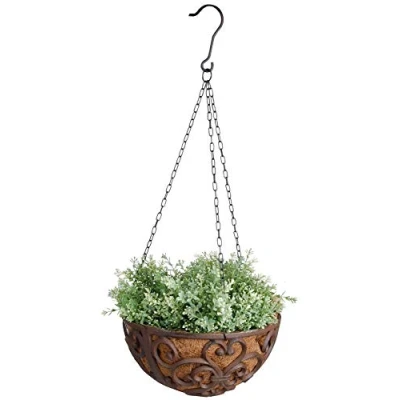 Image de Esschert Design Panier Suspendu en Fonte avec Insert Noix de Coco, Taille L, diamètre : env. 30 cm