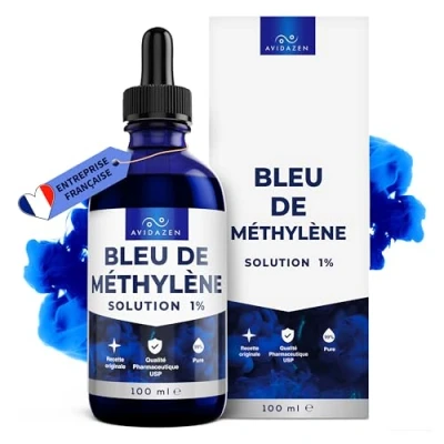 Image de Bleu de Methylene 100ml en Flacon Pipette Liquide Pur Solution aqueuse 1% Qualité Pharmaceutique Premium USP Recette Originale Fabriqué, Testé et Certifié Allemagne
