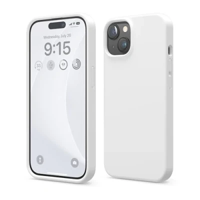 Image de elago Coque Silicone Liquide Compatible avec iPhone 15, Qualité Supérieure, Protection Intégrale [Structure Antichoc 4 Couches], Doublure Microfibre Douce Anti Rayures (Blanc)