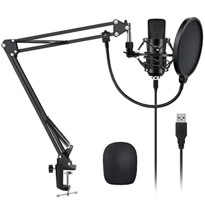 Image de YOTTO Microphone USB à Condensateur Enregistrement pour Ordinateur de Bureau et Portable MAC Windows, Cardioïde Avec Réglable Suspension Perche Ciseaux Bras