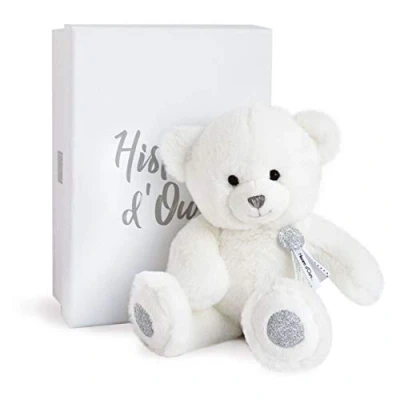Image de Histoire d&#039;Ours Peluche Ours Blanc &amp; Pailleté Argenté 24 cm Collection Charms Toute Douce Ronde Avec Boite Cadeau pour Enfant dès 2 ans Idée Naissance HO2805