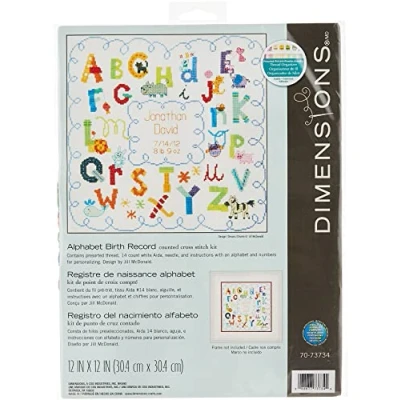 Image de Dimensions Bébé câlins Record de Naissance Alphabet compté Cross Stitch Kit 12 X 14 Barres