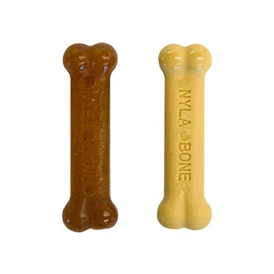 Image de Nylabone Set de 2 Jouet à Mâcher Os Arôme Poulet/Os Beurre Cacahuètes pour Les Tout Petits Chiens Jusqu&#039;à 7 kg