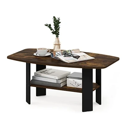 Image de Furinno Design Simple Table Basse, Bois, Pin ambré/Noir, d&#039;ingénierie, One Size