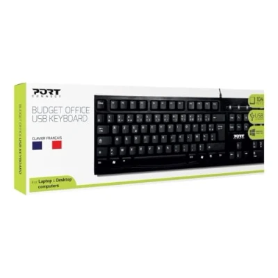 Image de Port Connect Clavier pc de Bureau USB a indicateurs LED azerty EU Noir