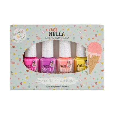 Image de Miss Nella collection d&#039;été SET de 4 briller vernis à ongles peel off, sans odeur, eau et sauf pour les enfants rose, violet, pêche jaune