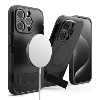 Image de Ringke Coque pour iPhone 15 Pro [Alles] Antidérapant Antichoc Protection Robuste Flexible Ultra Fine TPU Souple Durable Étui Béquille Intégrée Black