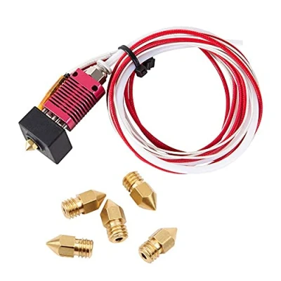 Image de MMOBIEL Kit Extrudeuse Assemblé 24 V pour Imprimante 3D MK8 Hot End Filament PTFE 1.75 avec 3 Chaussettes en Silicone / 6 Buses Laiton de 0,4/2 coupleurs pneumatiques 4 x 1m câbles