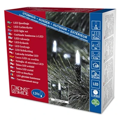 Image de Konstsmide 6060 200 Mini Guirlande 120 LED Blanc Retro Design + Câble Vert 24 V