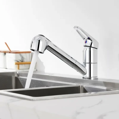 Image de Robinet de Cuisine avec Douchette extractible, Mitigeur en Laiton Rotatif 360, 2 Modes Jet, Chromé