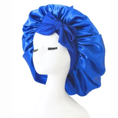 Image de iLamvie Bonnet Satin Cheveux Nuit, De Nuit Satin, Soie Pour Femmes Longs Bouclés,Large Bande Ajustable(Bleu)