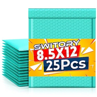 Image de Switory 25pcs 21,6cmx32cm Poly Bubble Mailers Enveloppes rembourrées Bulle doublée Mailer Auto Seal Teal Vert