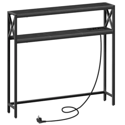 Image de MAHANCRIS Table d’Entrée à 2 Niveaux de 100 cm, Console avec Prises et Ports USB, Couloir tablettes Rangement, pour Couloir, Salon, Chambre, entrée, Noir ACTHB115UE01